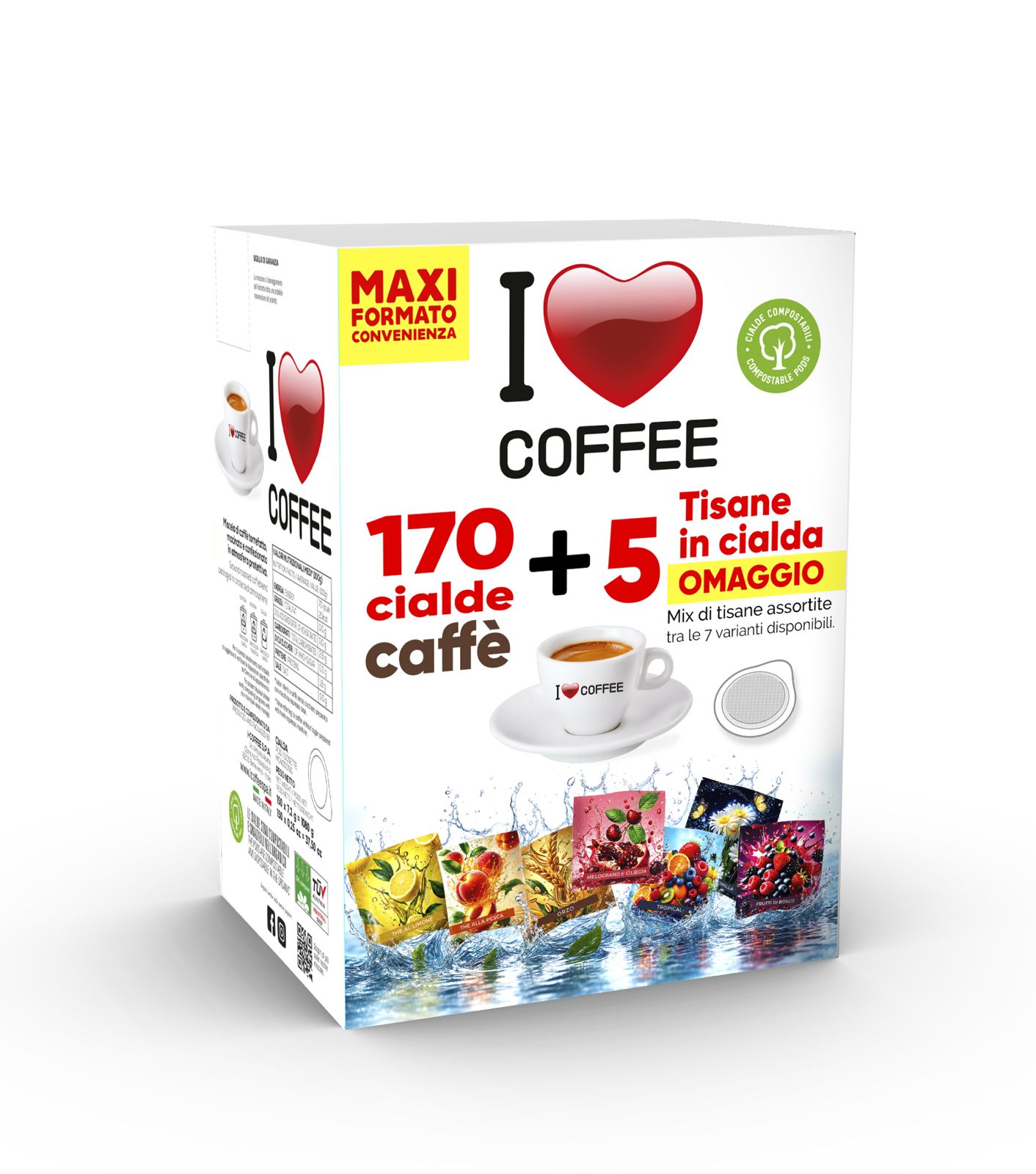 Maxi formato I Love Coffee con 170 cialde di caffè e 5 tisane in cialda omaggio